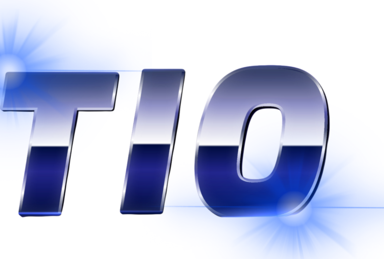 The word "TIO" for the "Tio Latin Night" logo in bold, chrome-effect 3D letters, with blue light flares emanating from behind.