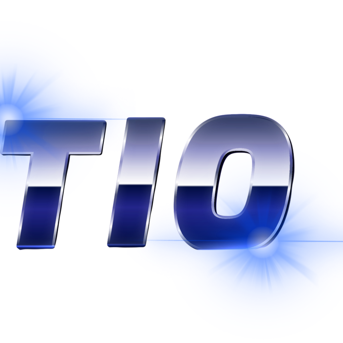 The word "TIO" for the "Tio Latin Night" logo in bold, chrome-effect 3D letters, with blue light flares emanating from behind.