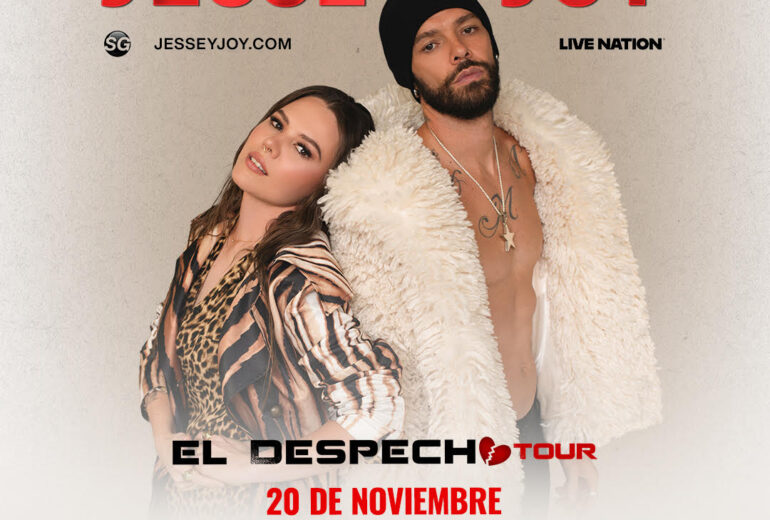 Promotional poster for Jesse & Joy ticket giveaway at Micky's West Hollywood for the 'El Despecho Tour' happening on November 20 at the Youtube Theater, Los Angeles. This event aligns with 'Arriba' Thursdays and Sunday's Latin Drag Brunch. Featuring vivid images of Jesse & Joy in stylish outfits.