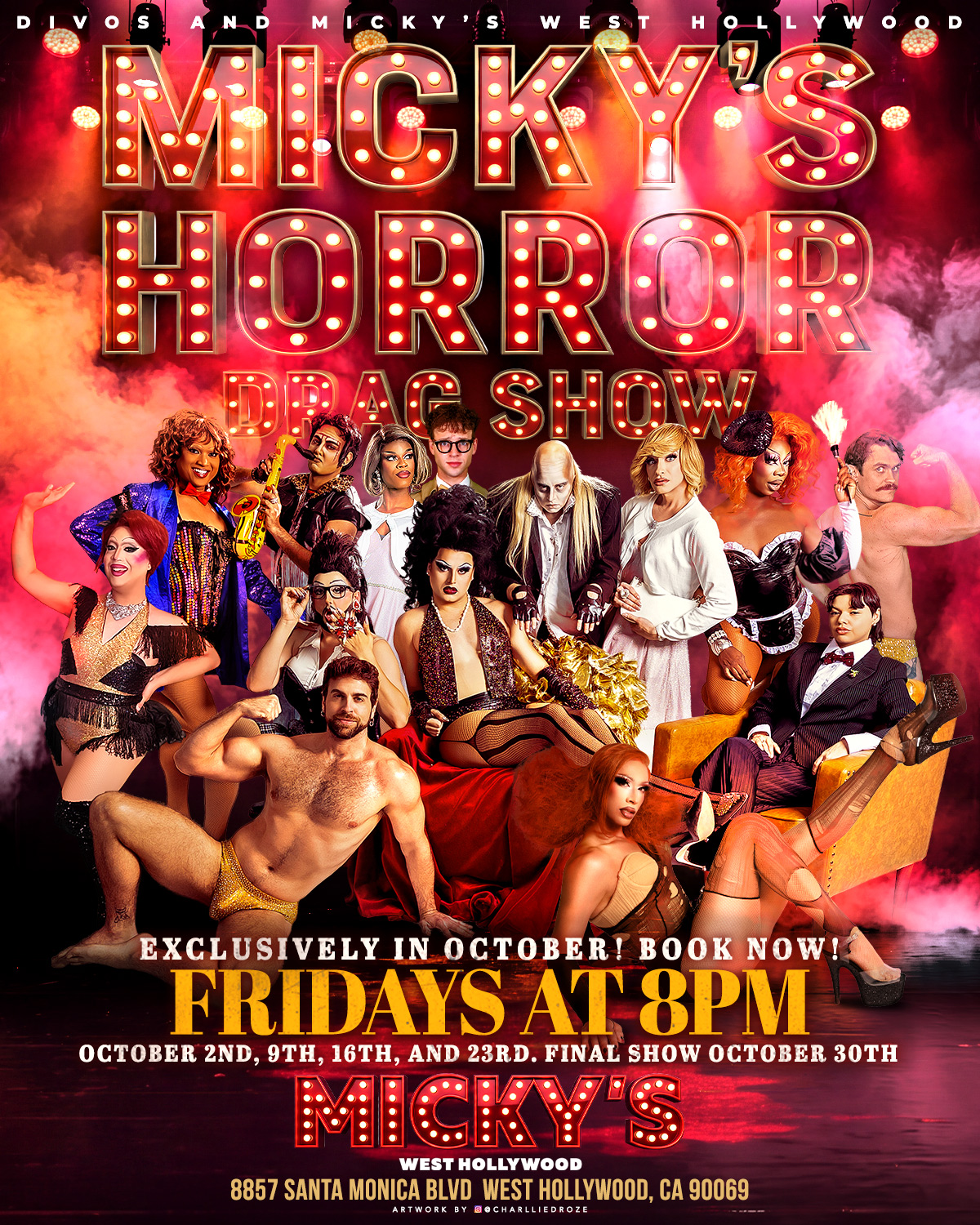 Micky's Horror Drag Show at Micky's West Hollywood, presented by DIVOS. Exclusively in October: Fridays at 8 PM, October 2nd, 9th, 16th and 23rd, final show October 30th.